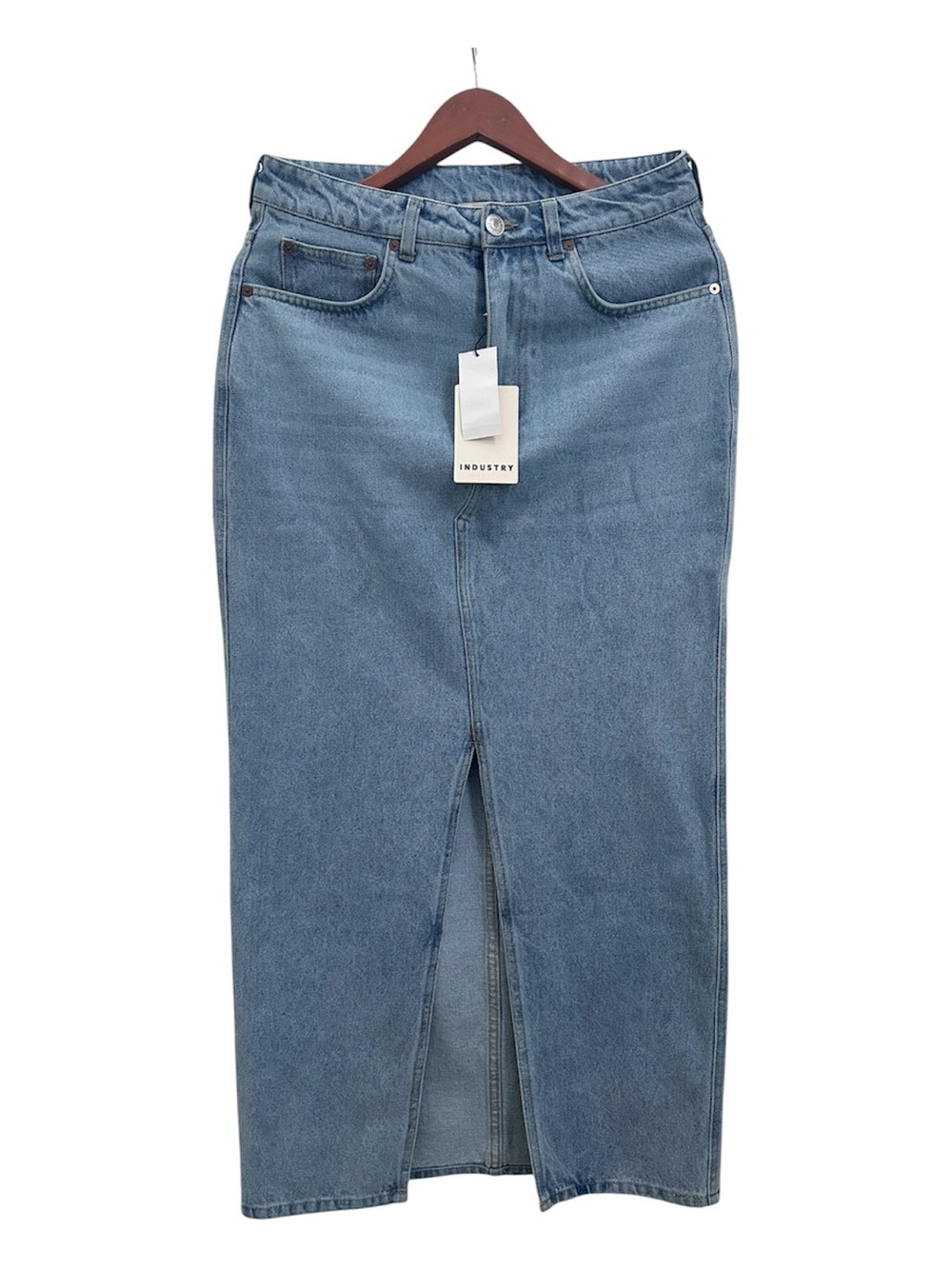 Light Blue Denim Maxi Skirt with Front Center Slit Size 6